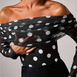 Black and White Polka Dot Off the Shoulder Top